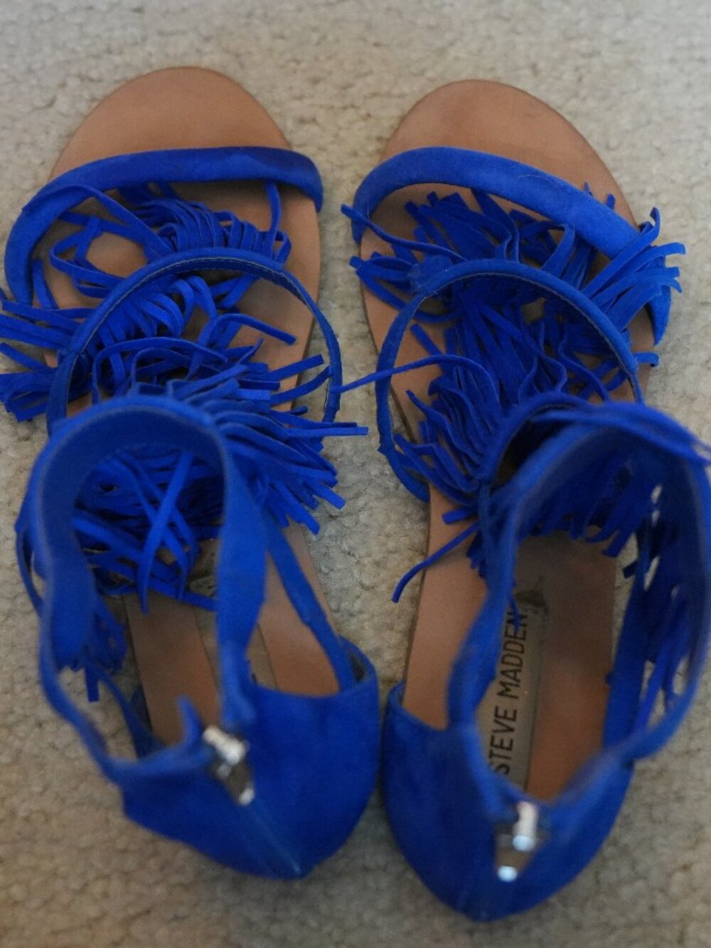 Steve Madden Favorit Royal Blue Suede Fringe Gladiator Sandals Size 8.5